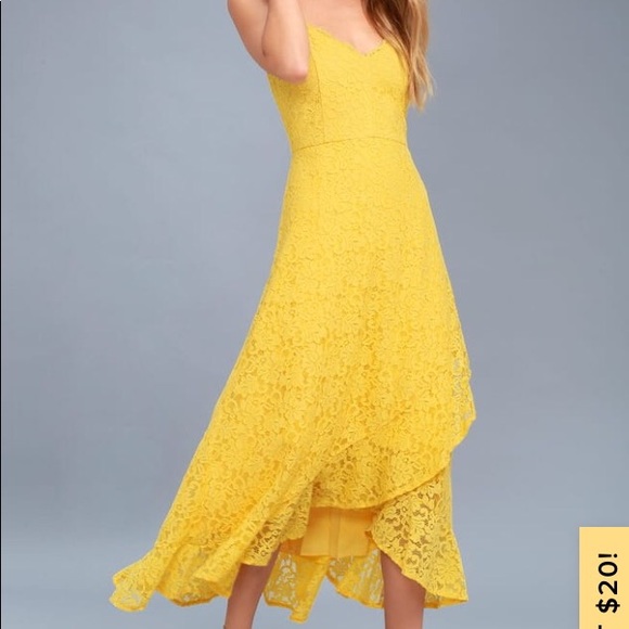 Lulus Dresses & Skirts - ❤️ SOLD OUT EVERYWHERE Yellow Lace Midi Ruffled Hem Feminine Modest Midi Dress